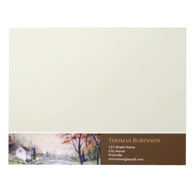 Arched Bridge New England Watercolor Painting Notepad (Front)