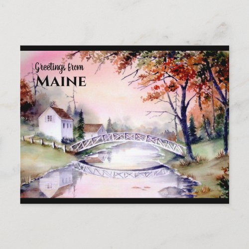 Arched Bridge New England Watercolor Painting Postcard