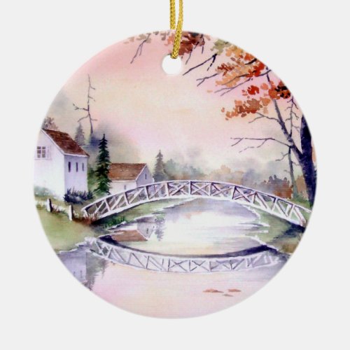 Arched Bridge Watercolor Painting Ceramic Ornament