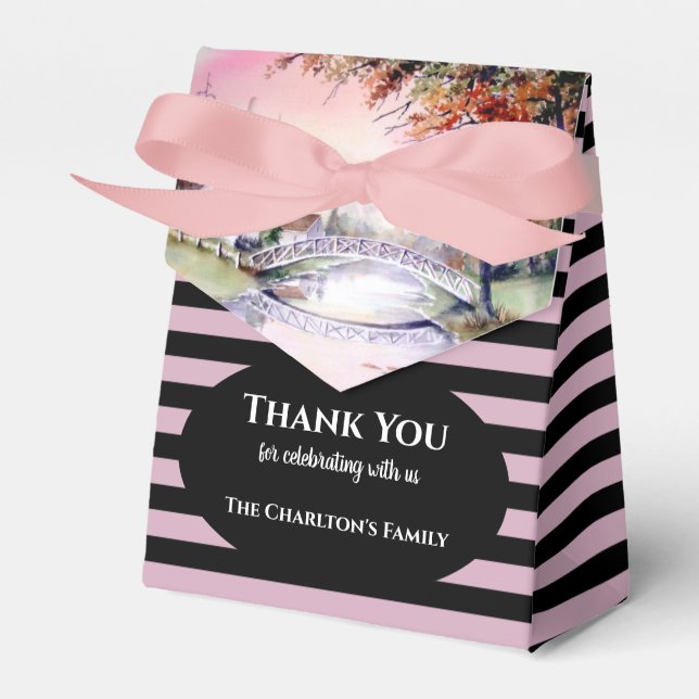 Arched Bridge Watercolor Painting Housewarming Favor Boxes (Front Side)