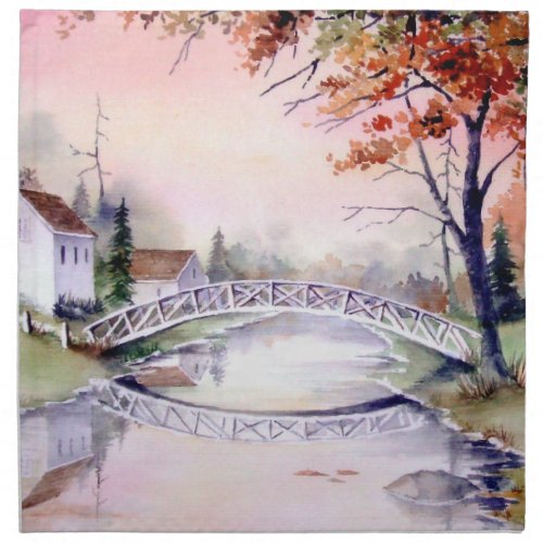 Arched Bridge Watercolor Painting Napkin