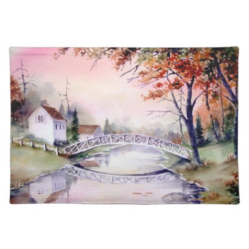 Arched Bridge Watercolor Painting Placemat