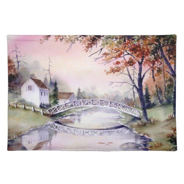 Arched Bridge Watercolor Painting Placemat (Front)