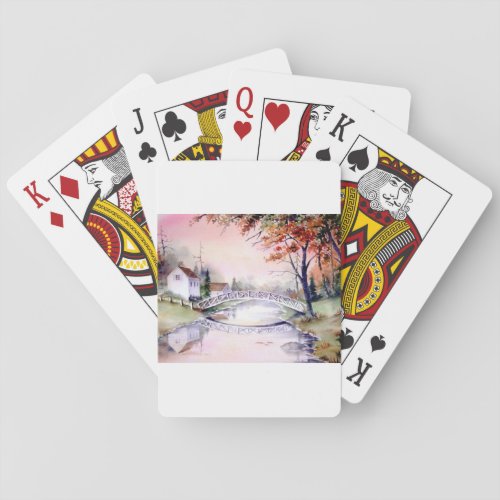 Arched Bridge Watercolor Painting Poker Cards
