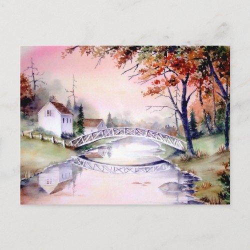 Arched Bridge Watercolor Painting Postcard