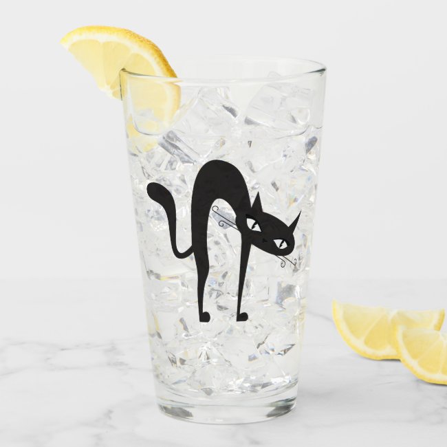 Arched Cat Design Drinking Glass