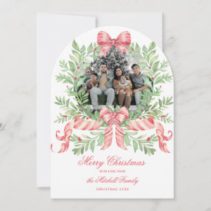 Arched Christmas Wreath CandyCane Bow Photo Card