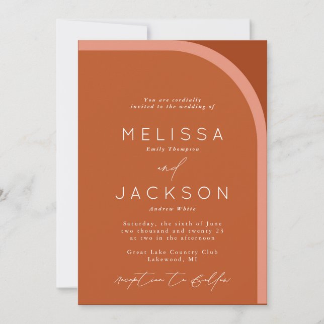 Arched Desert Terra Cotta Modern Wedding Invitation (Front)