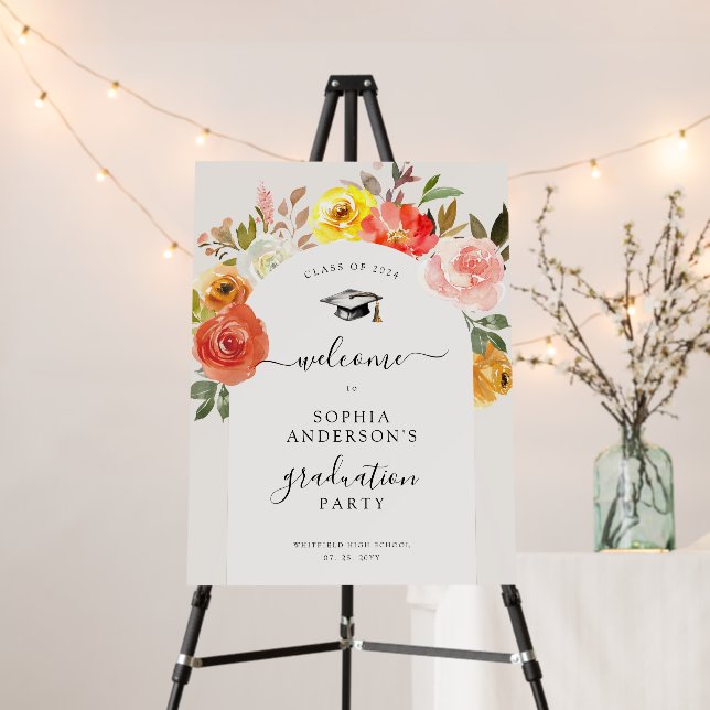 Arched Floral Bloom Graduation Party Welcome Sign  (In Situ (Stand))