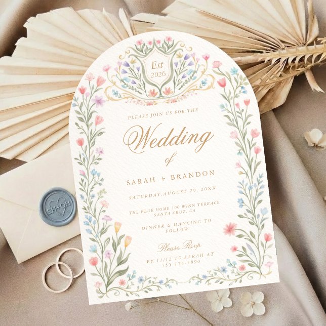 Arched Floral Wedding Monogram, Romantic Garden Invitation (Creator Uploaded)