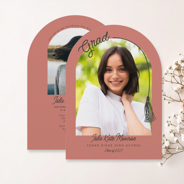 Arched Grad Announcement Invitation with Photo (Terracotta Arched grad announcement and invitation with photo)