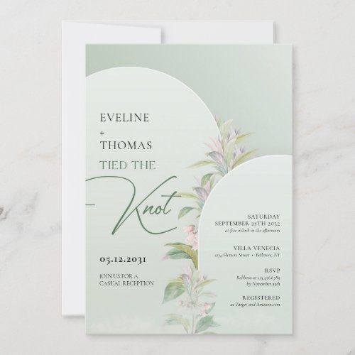 Arched Green eucalyptus blush floral tied the knot Invitation