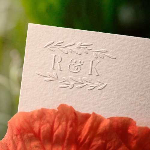 Arched Greenery Romantic Wedding Initials Embosser