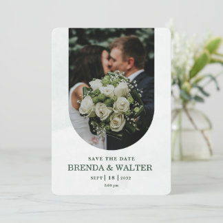 Arched Greenery White Rose Photo Wedding Invitation