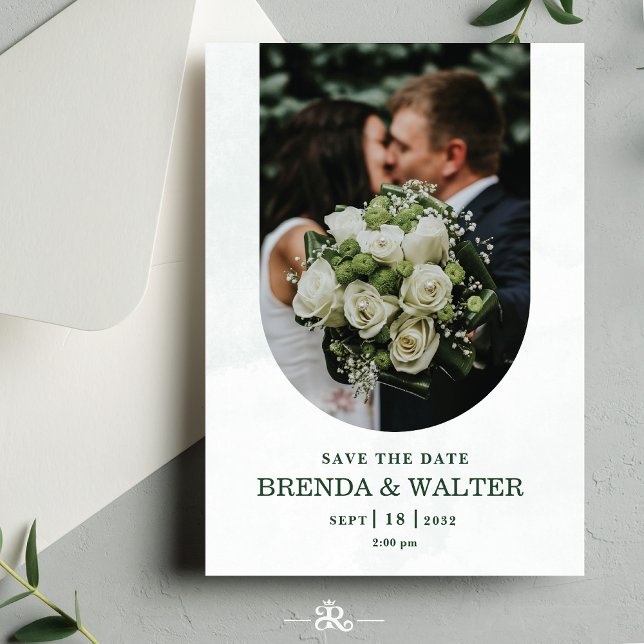 Arched Greenery White Rose Photo Wedding  Invitation (Creator Uploaded)