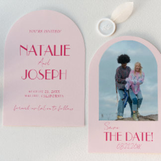 Arched Light Deep Pink Minimalist Photo Wedding Save The Date