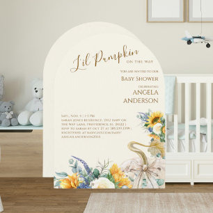 Arched Li'l Pumpkin Sunflower Cream  Baby Shower Invitation