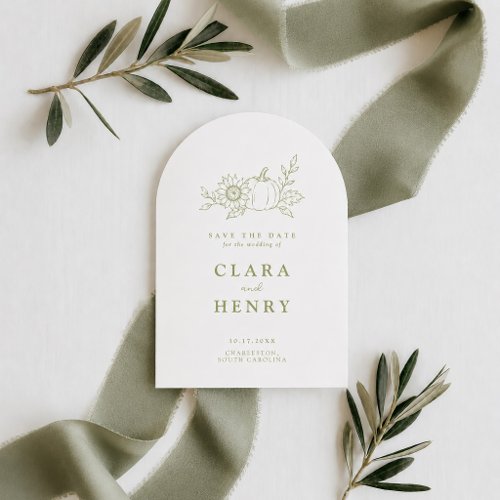 Arched Olive Green Pumpkin Save the Date Invitation