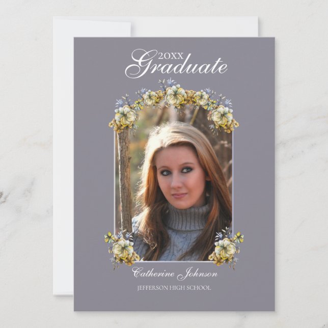 Arched Periwinkle Floral Graduation Invitation (Front)