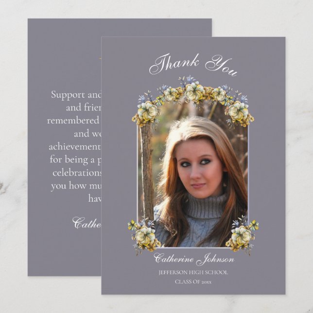 Arched Periwinkle Floral Graduation Thank You Card (Front/Back)