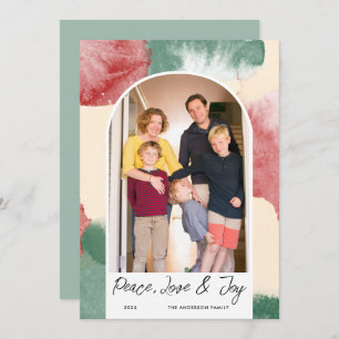 Arched Photo Abstract Watercolor Peace Love & Joy Holiday Card