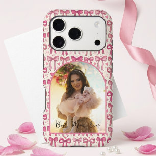 Arched Photo Best Mom Ever Hand Drawn Pink Bows iPhone 17 Pro Case