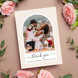 Arched Photo Cream Wedding Thank You Card