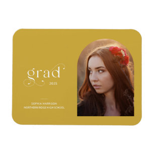 Arched Photo Earthy Yellow Graduation Announcement Magnet