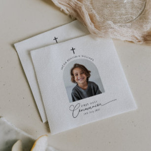 Arched Photo First Communion Boy Napkins