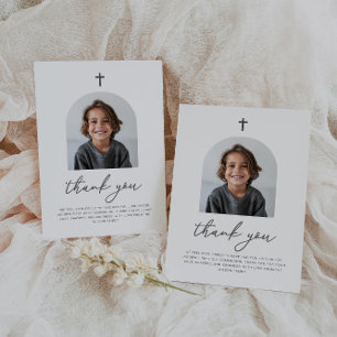 Arched Photo First Communion Boy Thank You Card