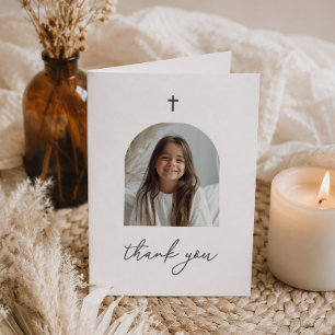 Arched Photo First Communion Girl Thank You Card