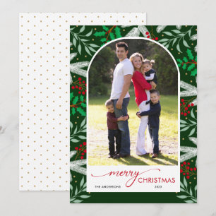 Arched Photo Greenery Merry Christmas Holiday Card