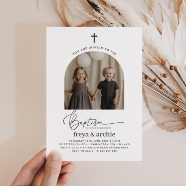 Arched Photo Joint Baptism Invitation (Creator Uploaded)