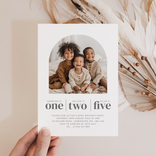 Arched Photo Triple Joint Birthday Invitation