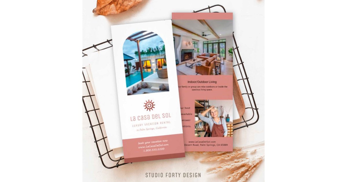 Arched Photo Vacation Rental Marketing Rack Card | Zazzle