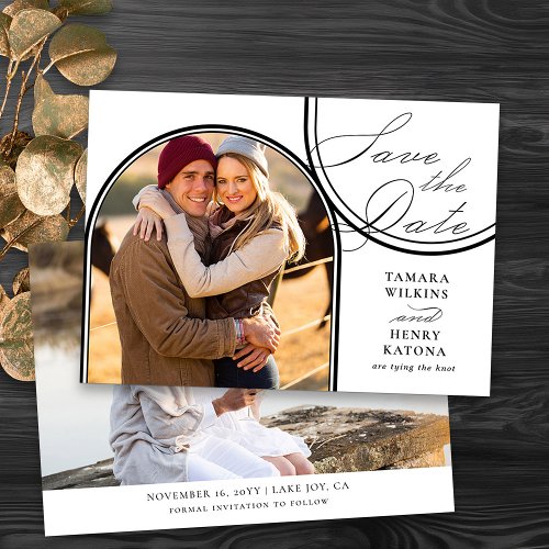 Arched Photo White Wedding Calligraphy Save The Date