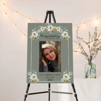 Arched Sage Green Floral Photo Graduation Party Foam Board
