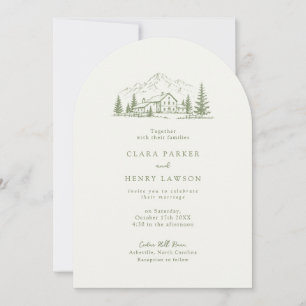 Arched Sage Mountain Photo Wedding Invitation