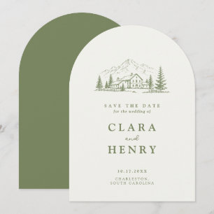 Arched Sage Mountain Wedding Save the Date Invitation
