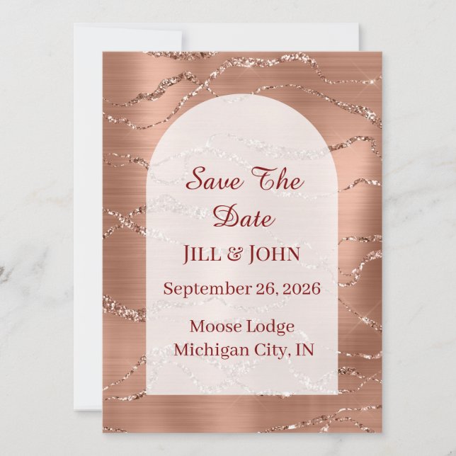 Arched Save The Date Wedding Rose Gold   Card (Front)