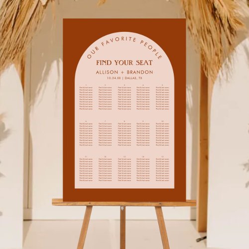 Arched Terracotta Boho Wedding Seating Chart Foam  Foam Board