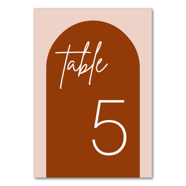 Arched Terracotta Minimalist Wedding Table Card (Front)
