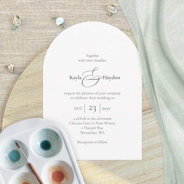 Arched, Text-only Wedding Invitation, Basic Blank Invitation (simple, minimalist, blank text-only wedding invitation, modern arched, elegant script)