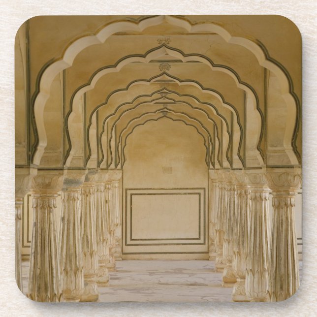 Arched walkway with columns inside Amber Palace, Coaster (Front)