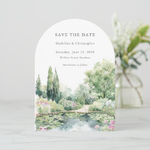 Arched Watercolor Summer Garden Landscape Wedding Save The Date