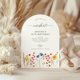ARched Wildflower Border Celebrate Birthday Invitation