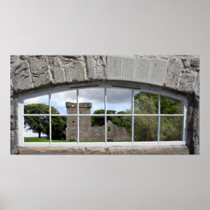 Arched Window with View of Scottish Castle Poster