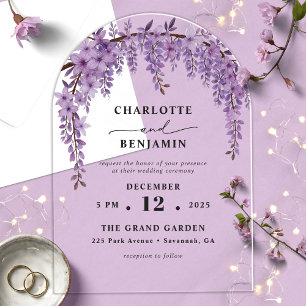 Arched Wisteria Branch Floral Garden Wedding Acrylic Invitations