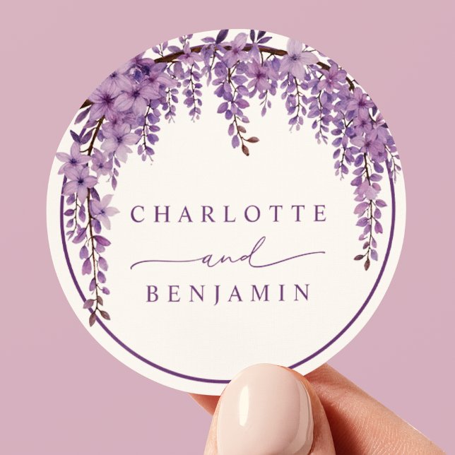 Arched Wisteria Branch Floral Garden Wedding Classic Round Sticker (Creator Uploaded)