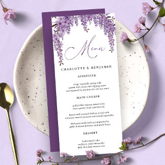 Arched Wisteria Branch Floral Garden Wedding Menu